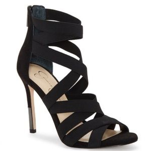 Jessica Simpson Jyra Elastic High Heel Stiletto Strappy Black Dress Sandals 7M